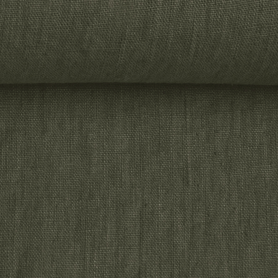 Washed linen fabric in khaki brown, 205 g/m²