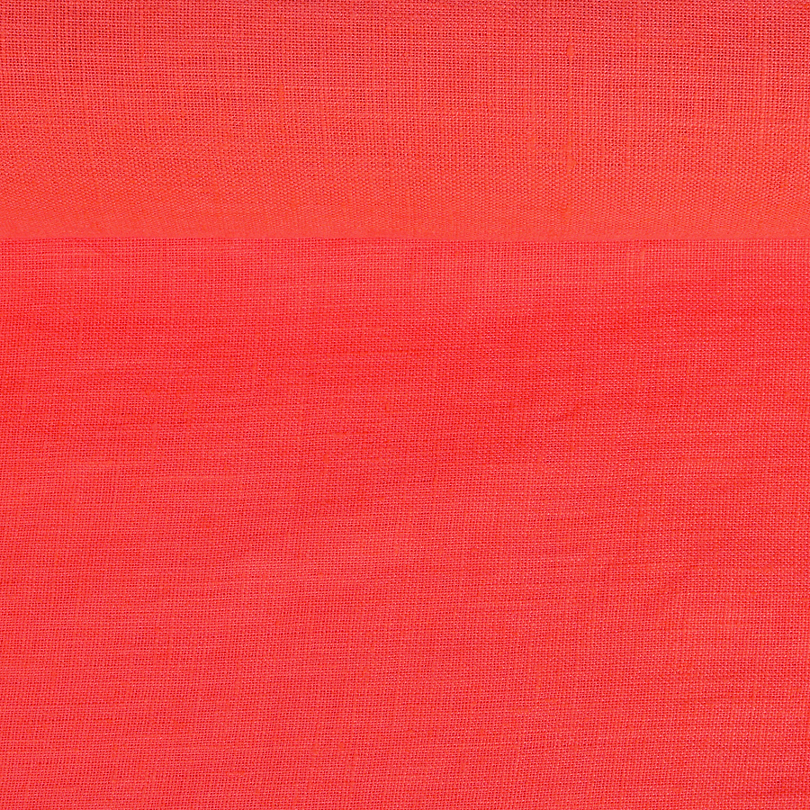 Washed linen fabric in coral pink, 205 g/m²