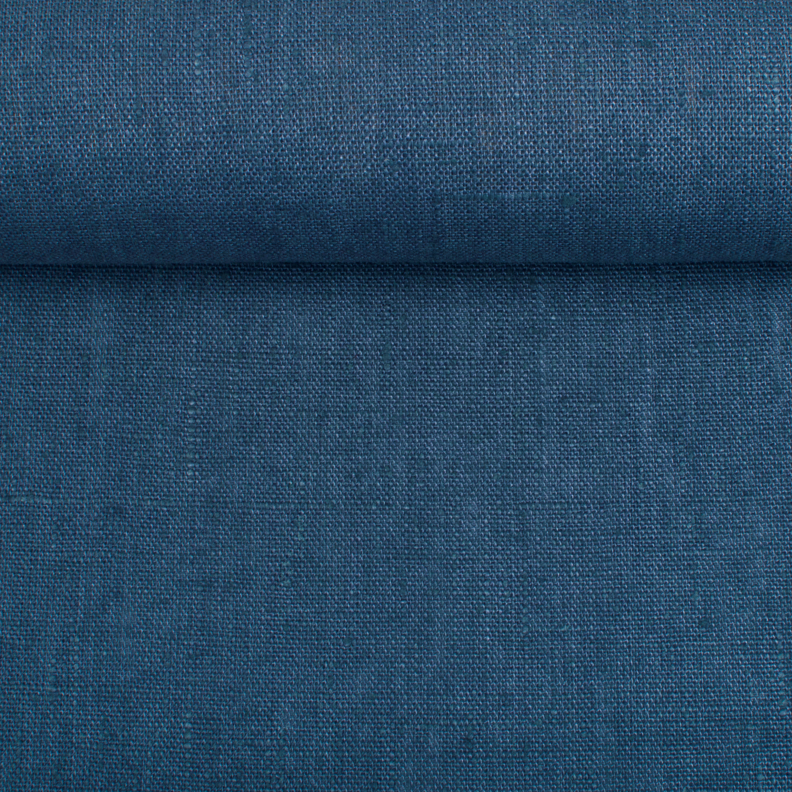 Washed linen fabric in dark blue, 300 g/m²