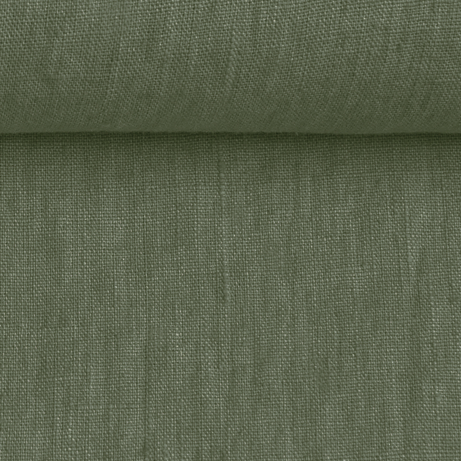 Washed linen fabric in greyish green, 205 g/m²