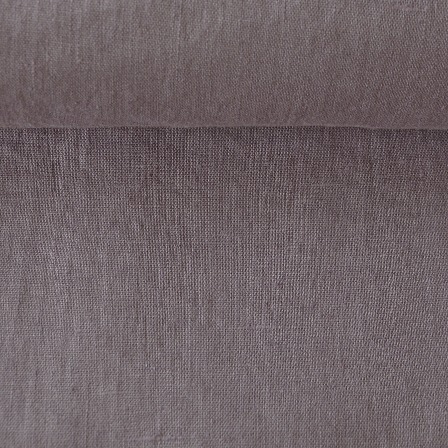 Washed linen fabric in pastel plum, 130 g/m²