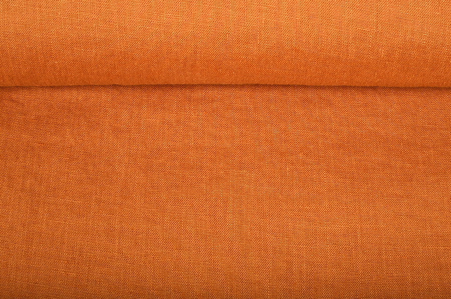 Washed linen fabric in carrot colour, 205 g/m²