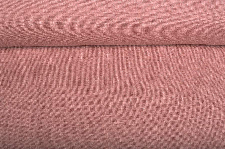 Washed linen fabric in rose, 205 g/m²