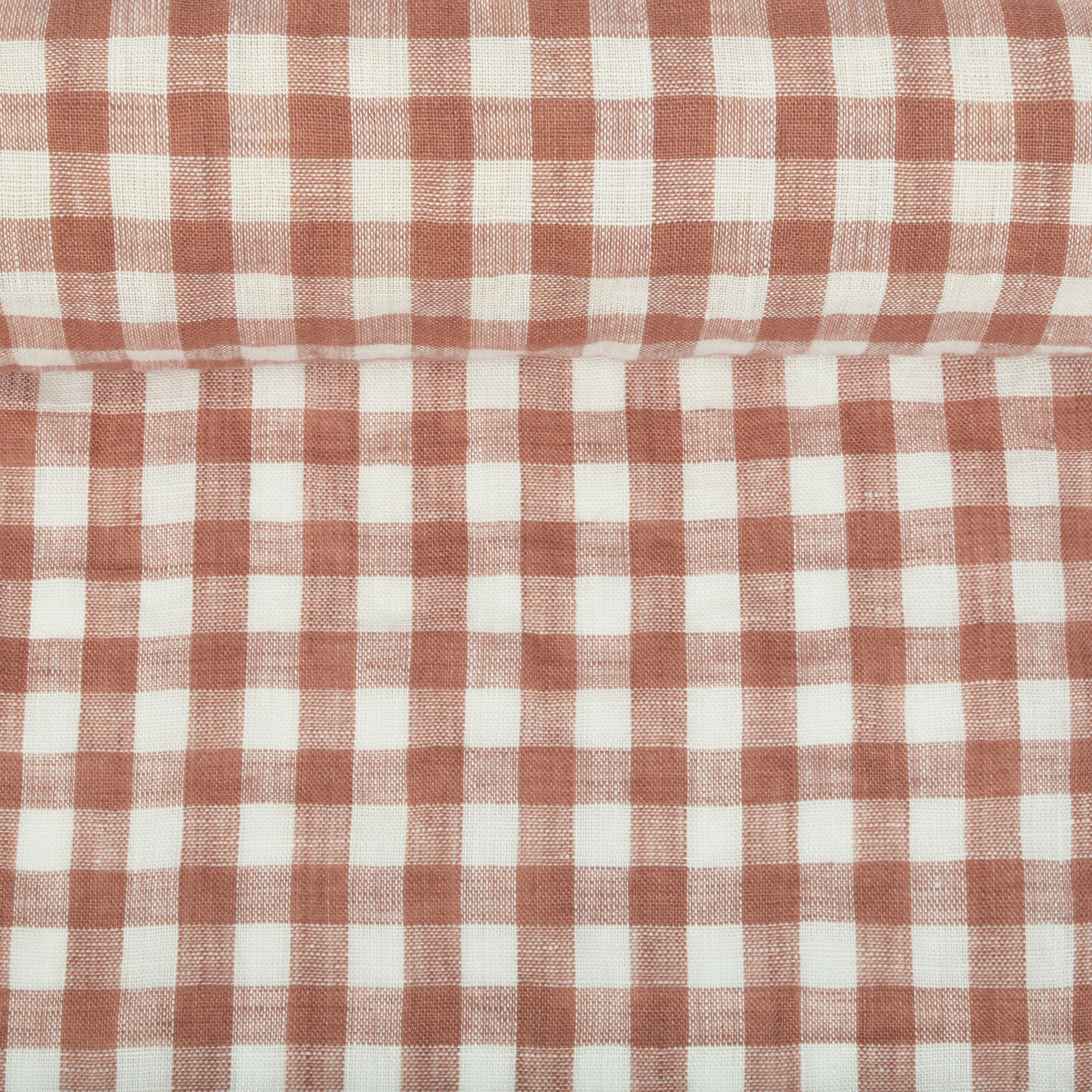 Washed linen fabric in brown checks, 130 g/m²