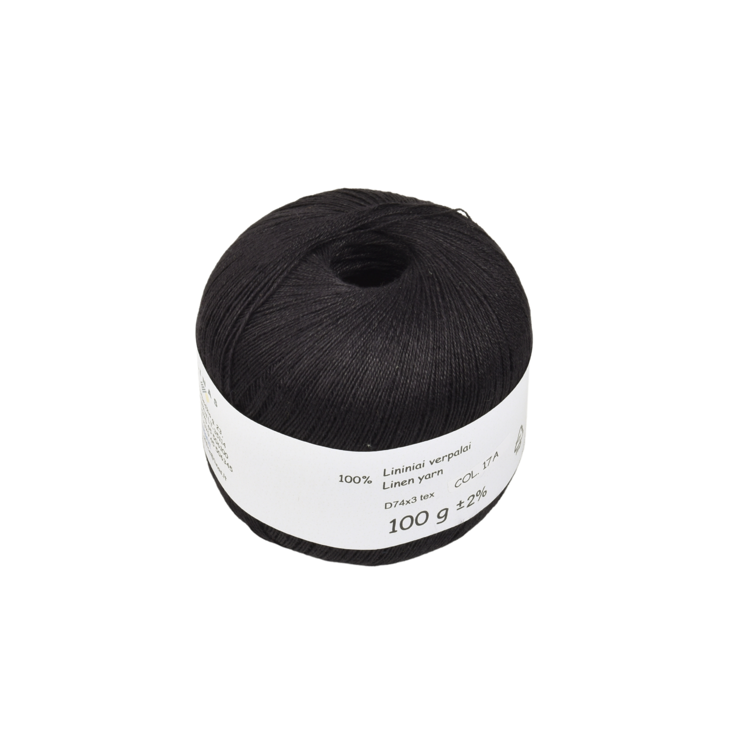 Black colour linen yarn D74x3 tex, col. 17A, 100 g