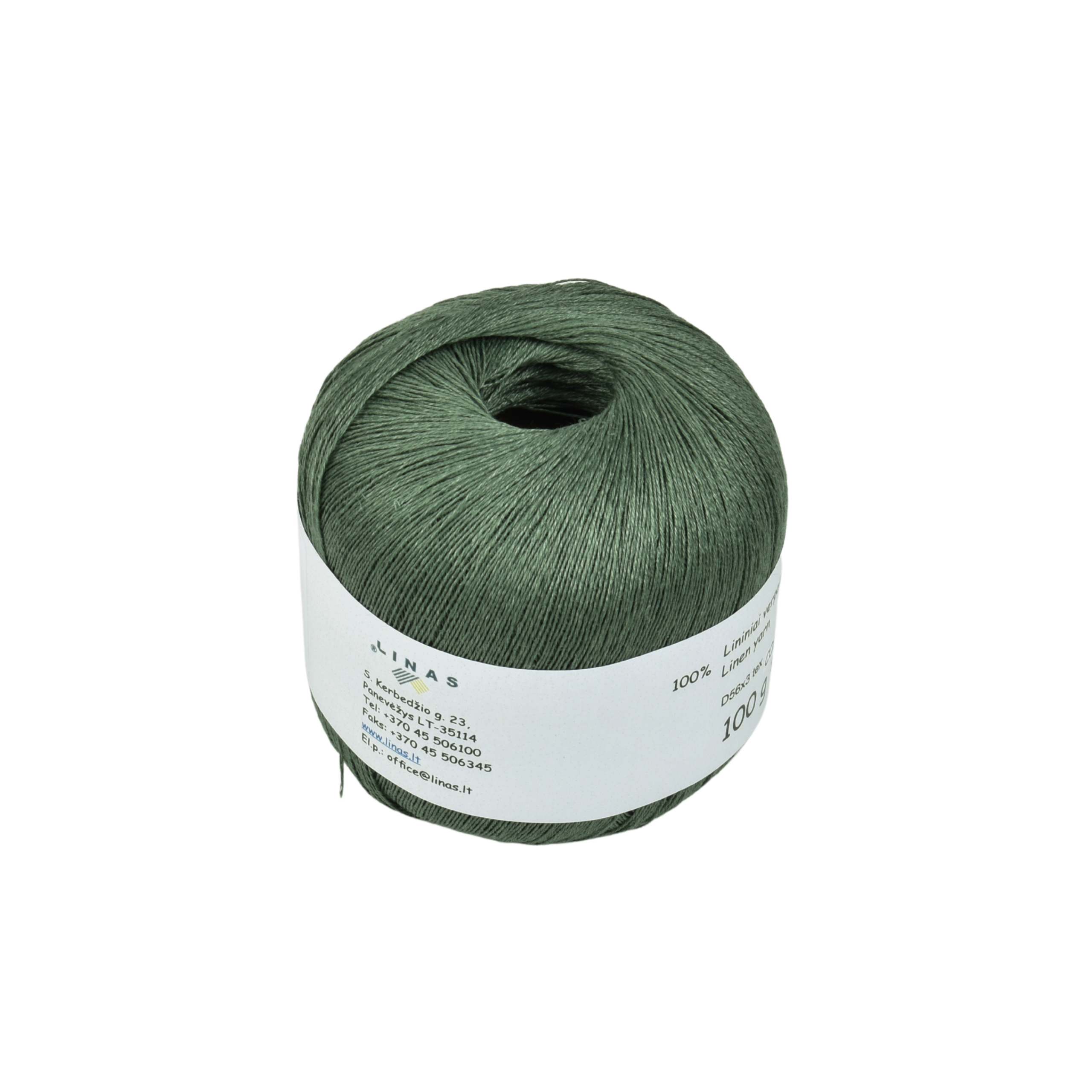 Bluish green colour linen yarn D56x3 tex, col. 152, 100 g