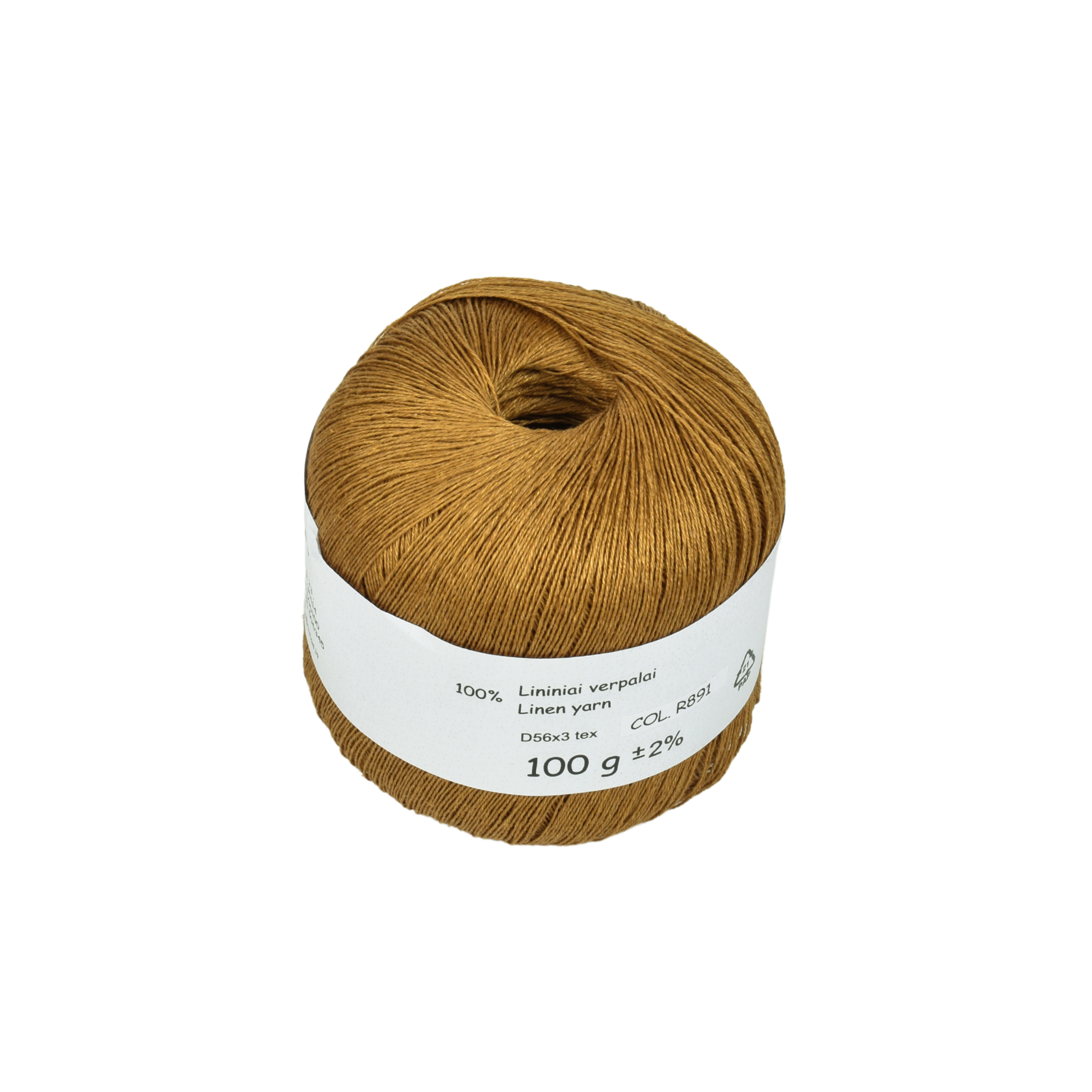 Golden brown colour linen yarn D56x3 tex, col. R891, 100 g