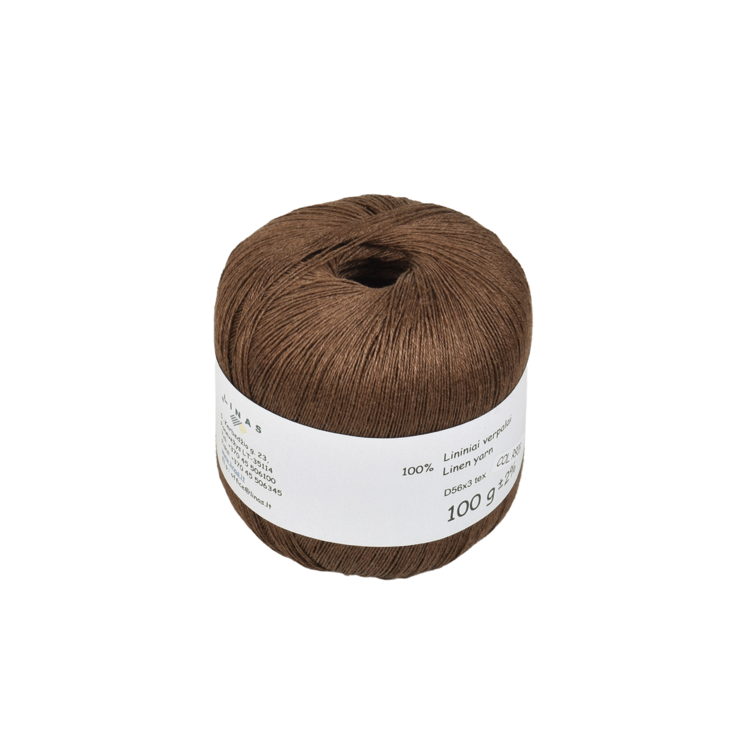 Chocolate brown colour linen yarn D56x3 tex, col. R939, 100 g