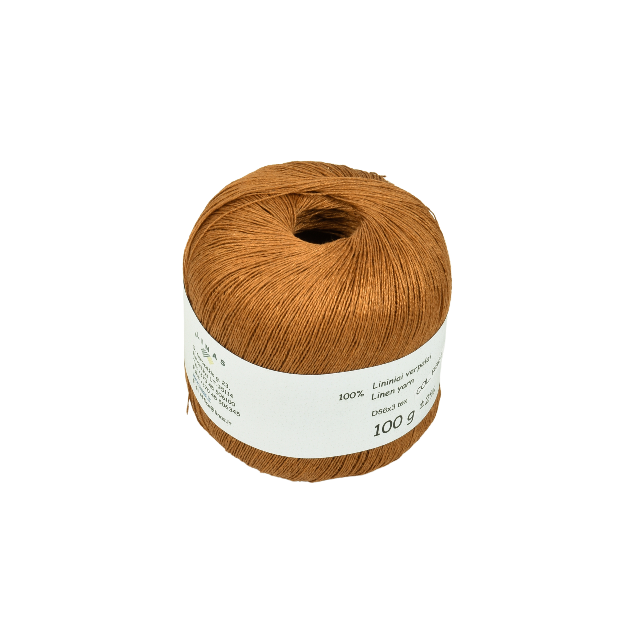 Rust orange colour linen yarn D56x3 tex, col. R868, 100 g