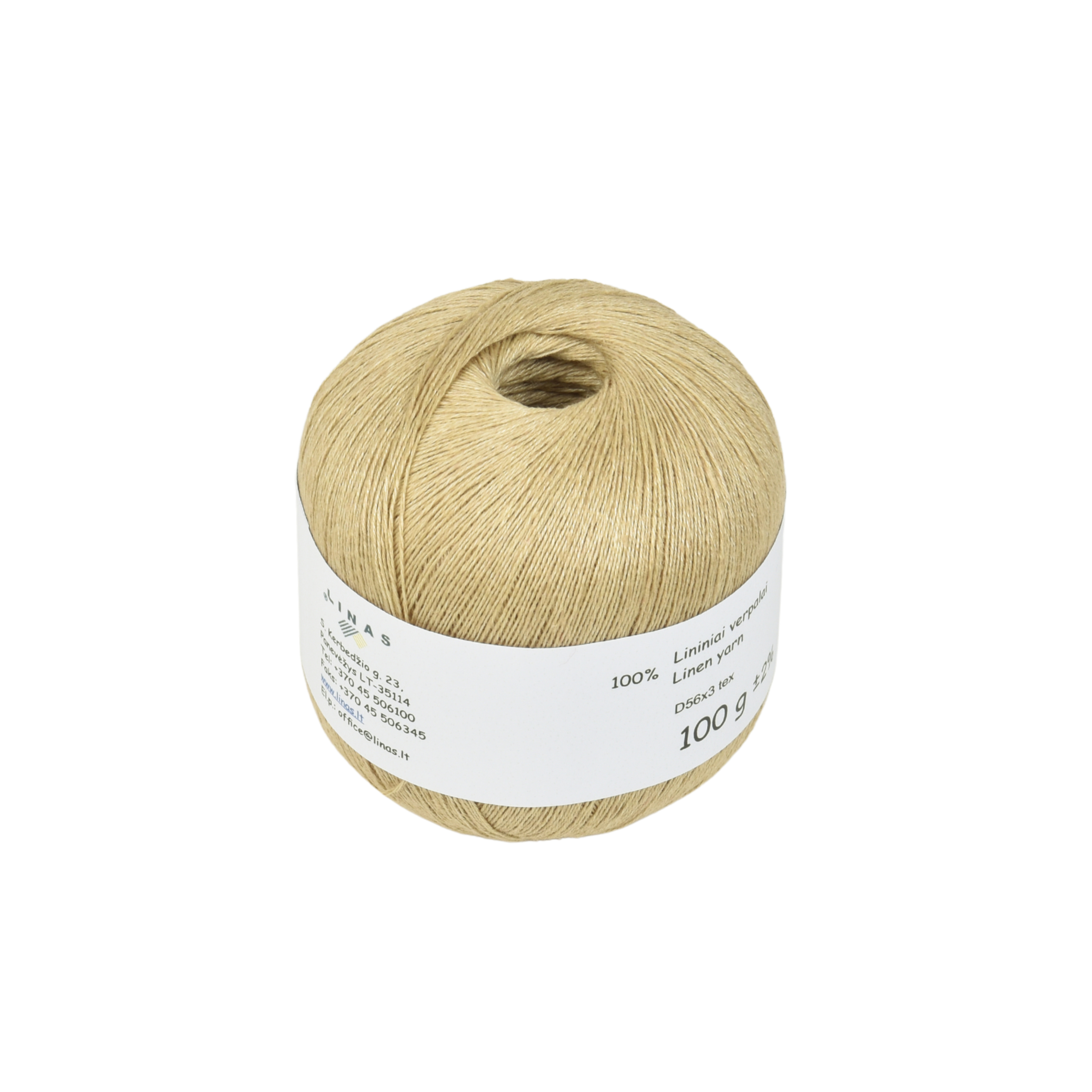 Green beige colour linen yarn D56x3 tex M-4, 100 g