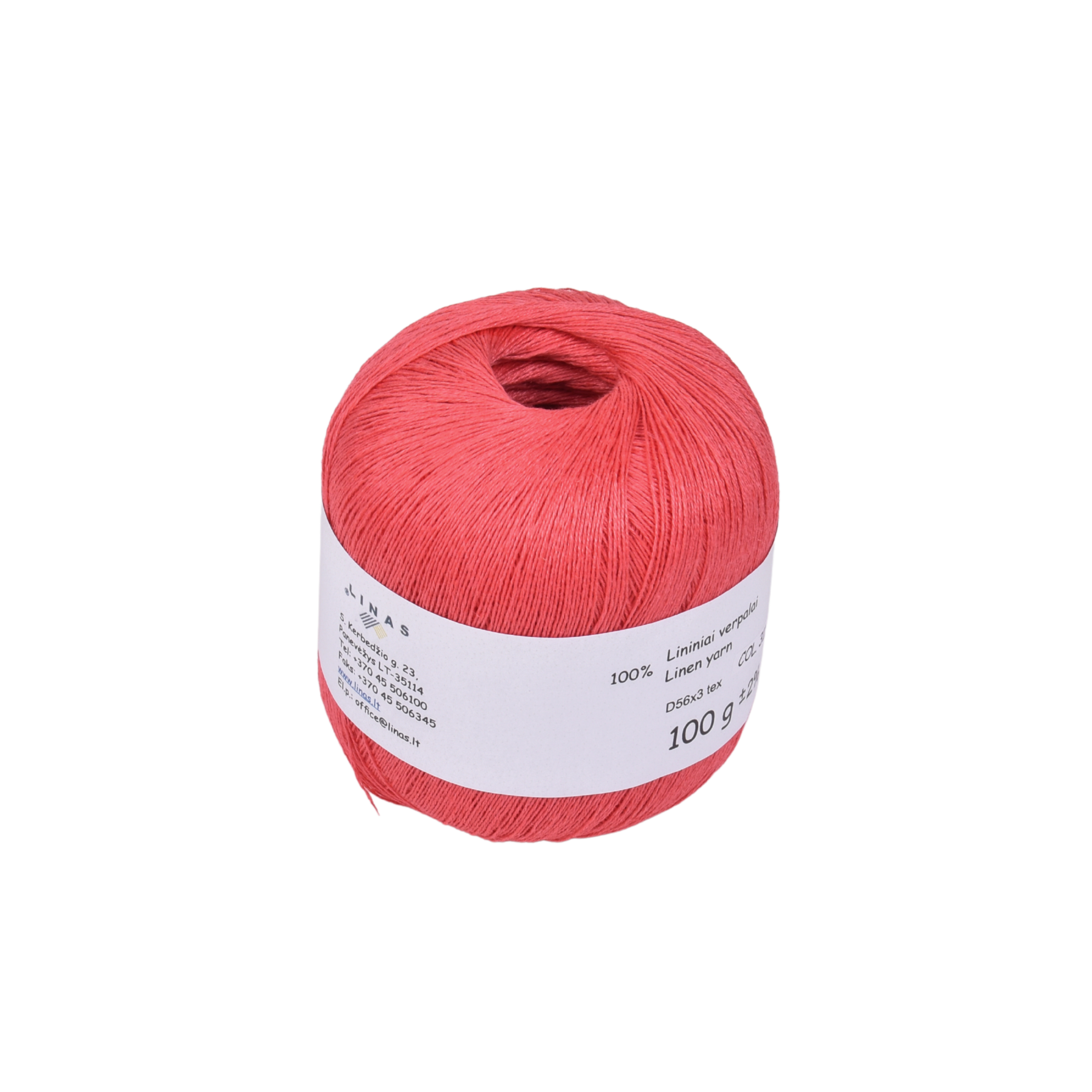 Hot pink colour linen yarn D56x3 tex, col. 311, 100 g