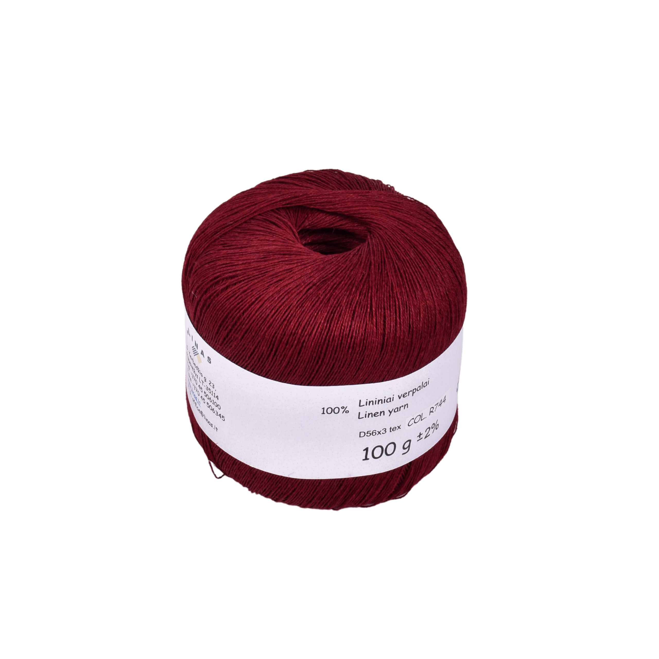 Bordeaux red colour linen yarn D56x3 tex, col. R744, 100 g