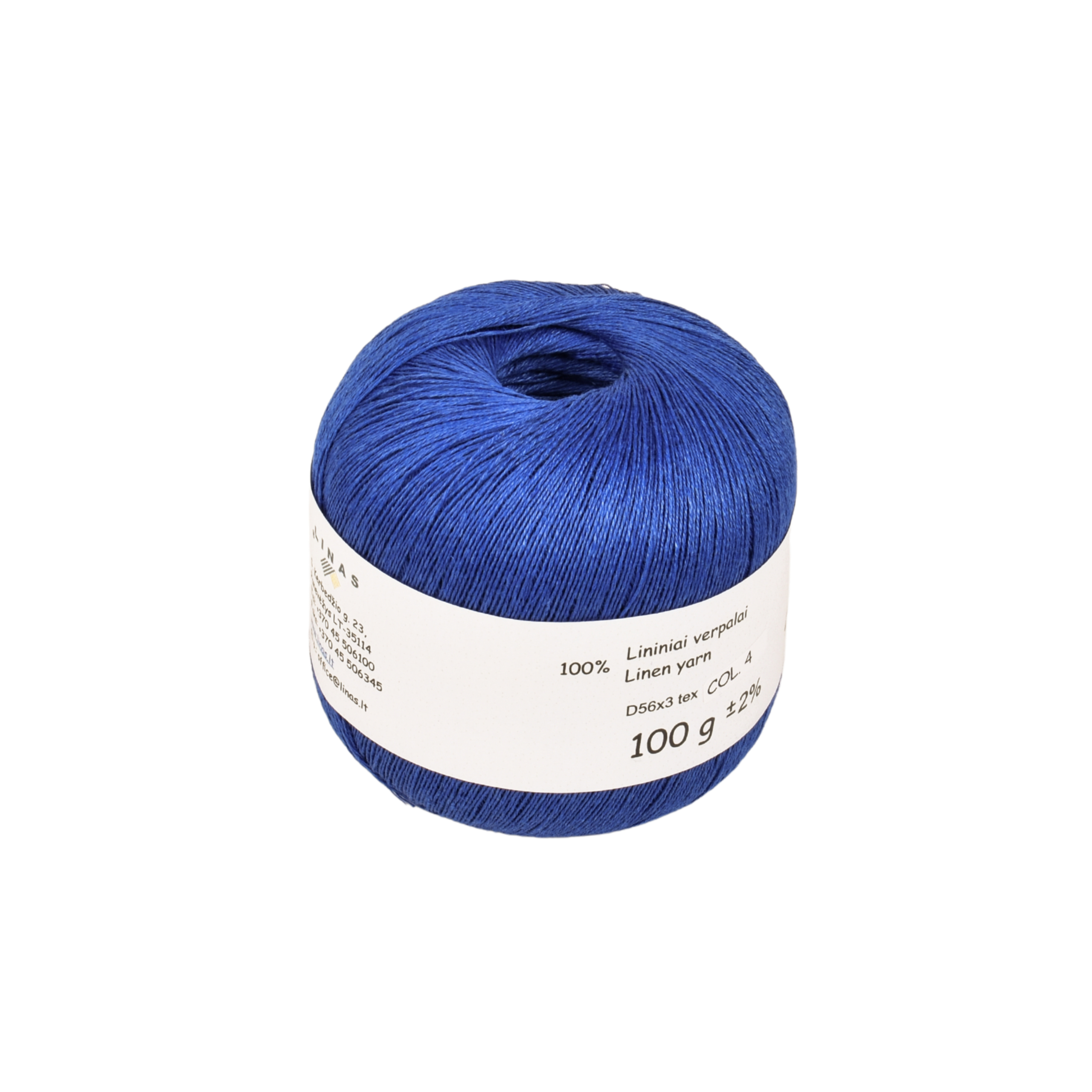 Bright blue colour linen yarn D56x3 tex, col. 4, 100 g