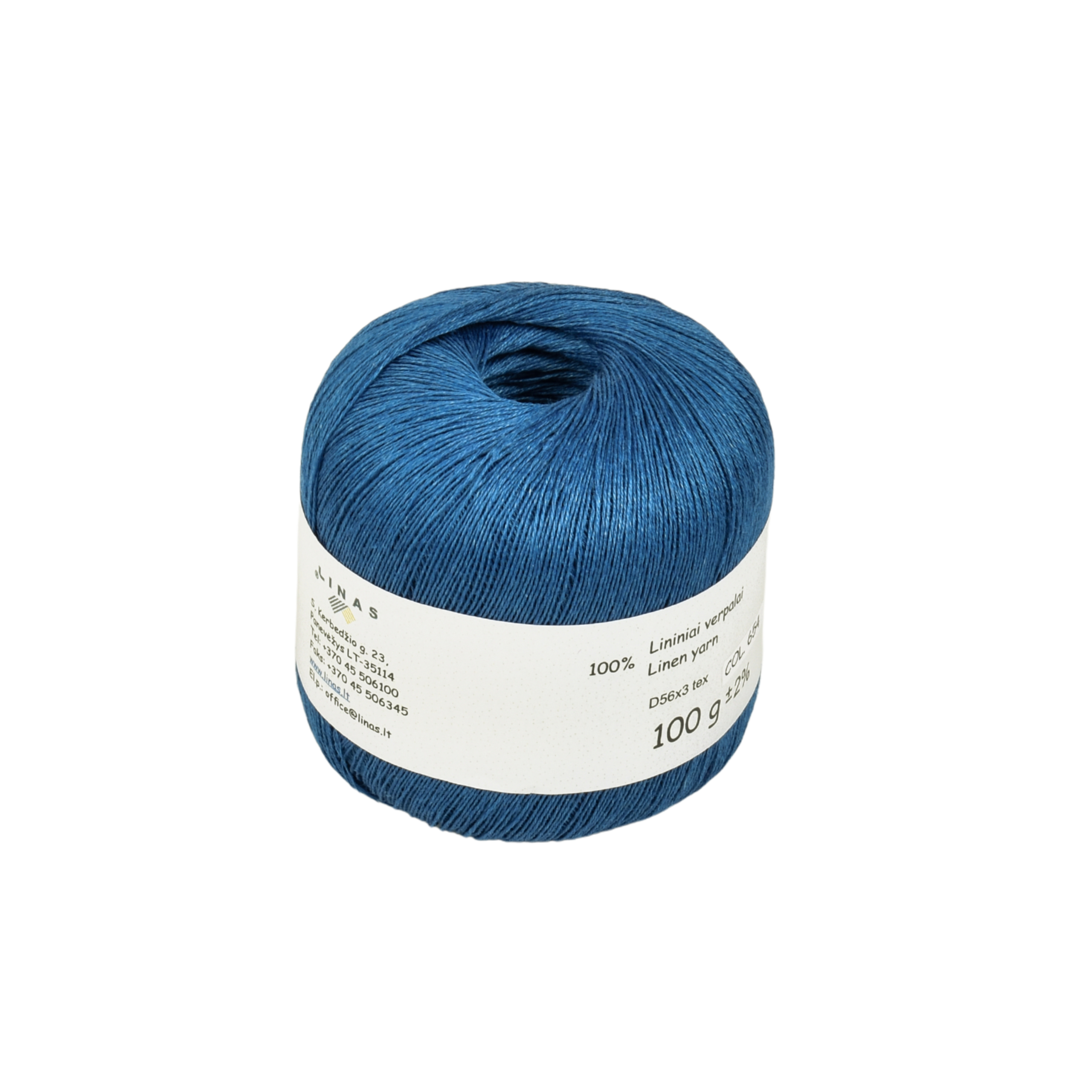 Blue colour linen yarn D56x3 tex, col. 654, 100 g