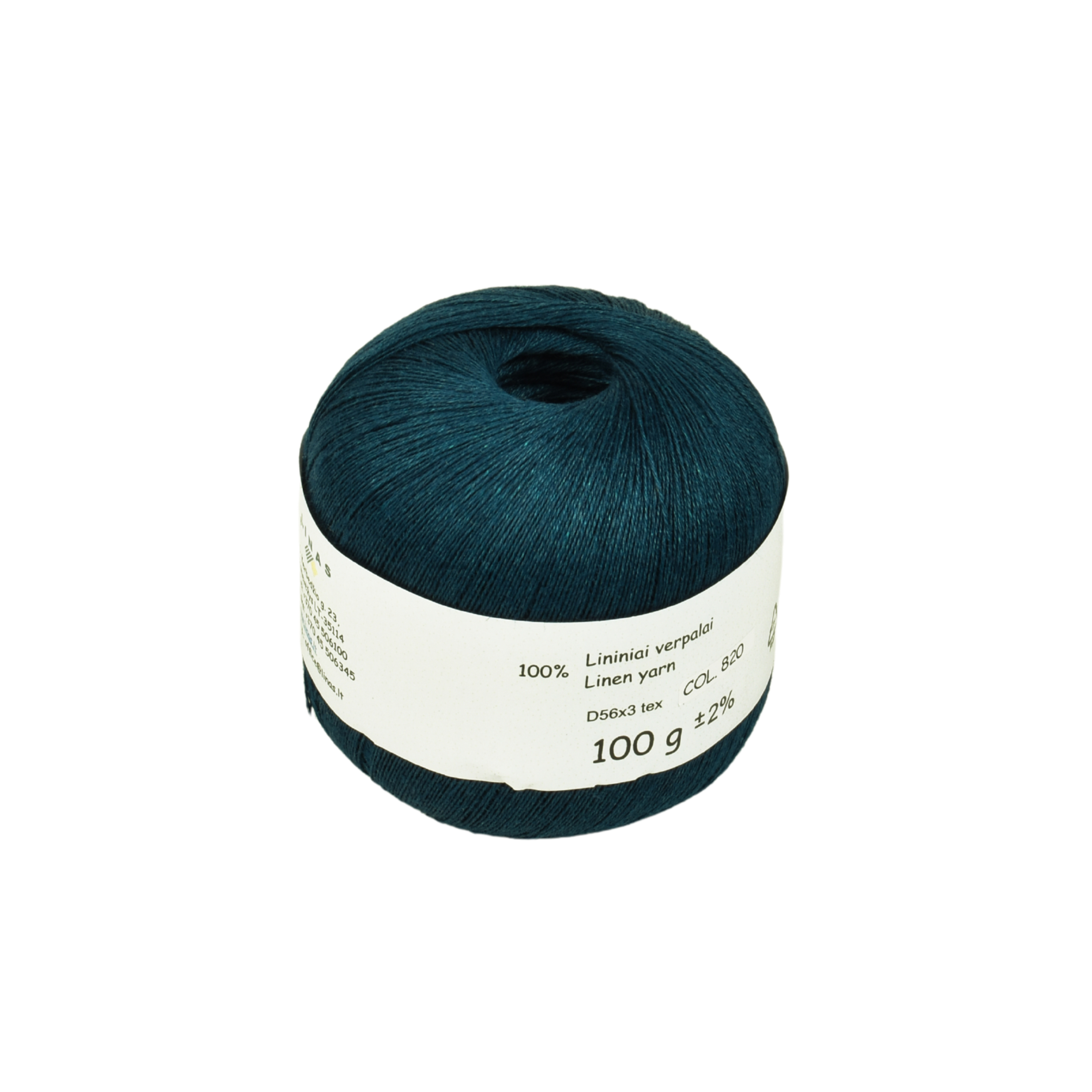 Teal colour linen yarn D56x3 tex, col. 820, 100 g