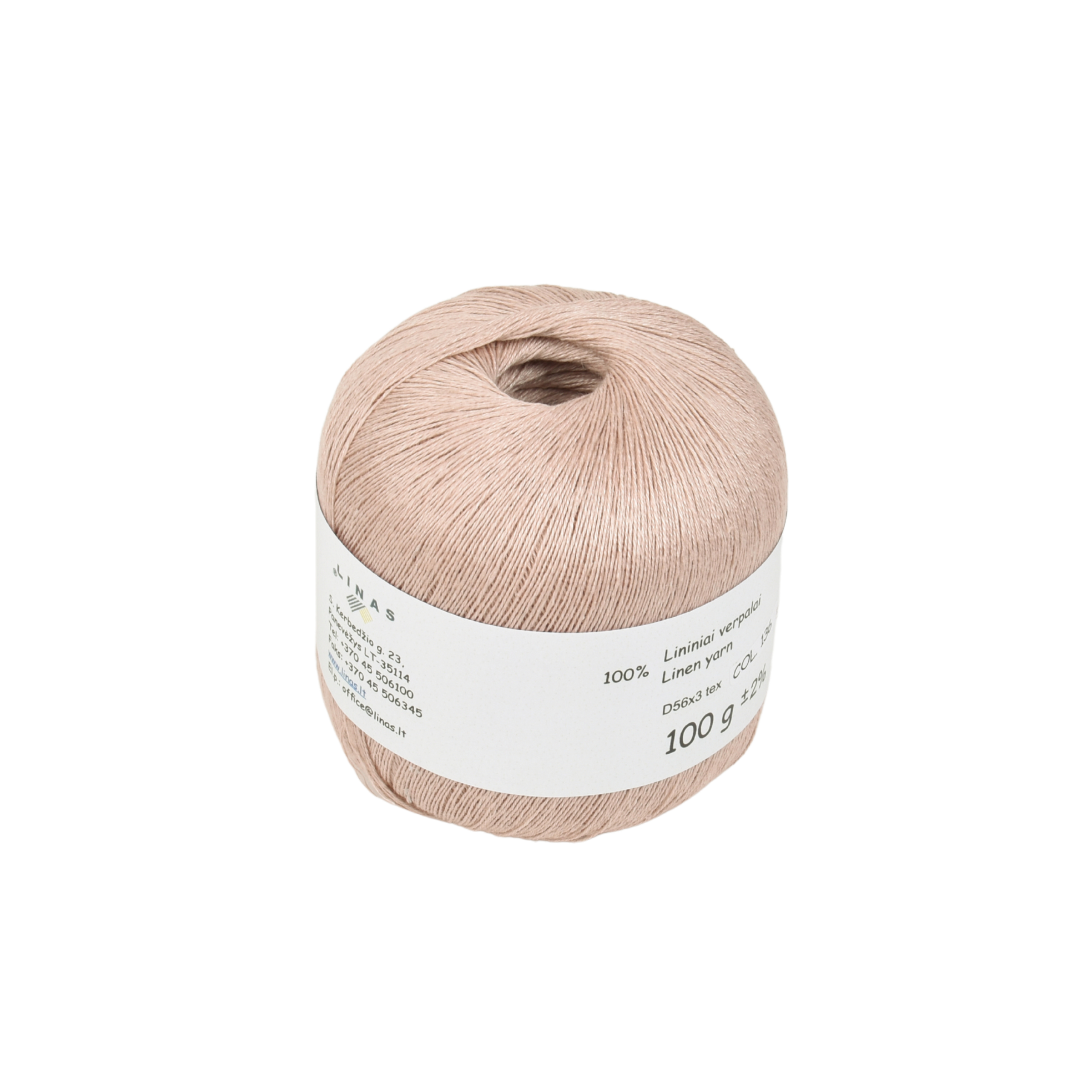 Blush pink colour linen yarn D56x3 tex, col. 136, 100 g