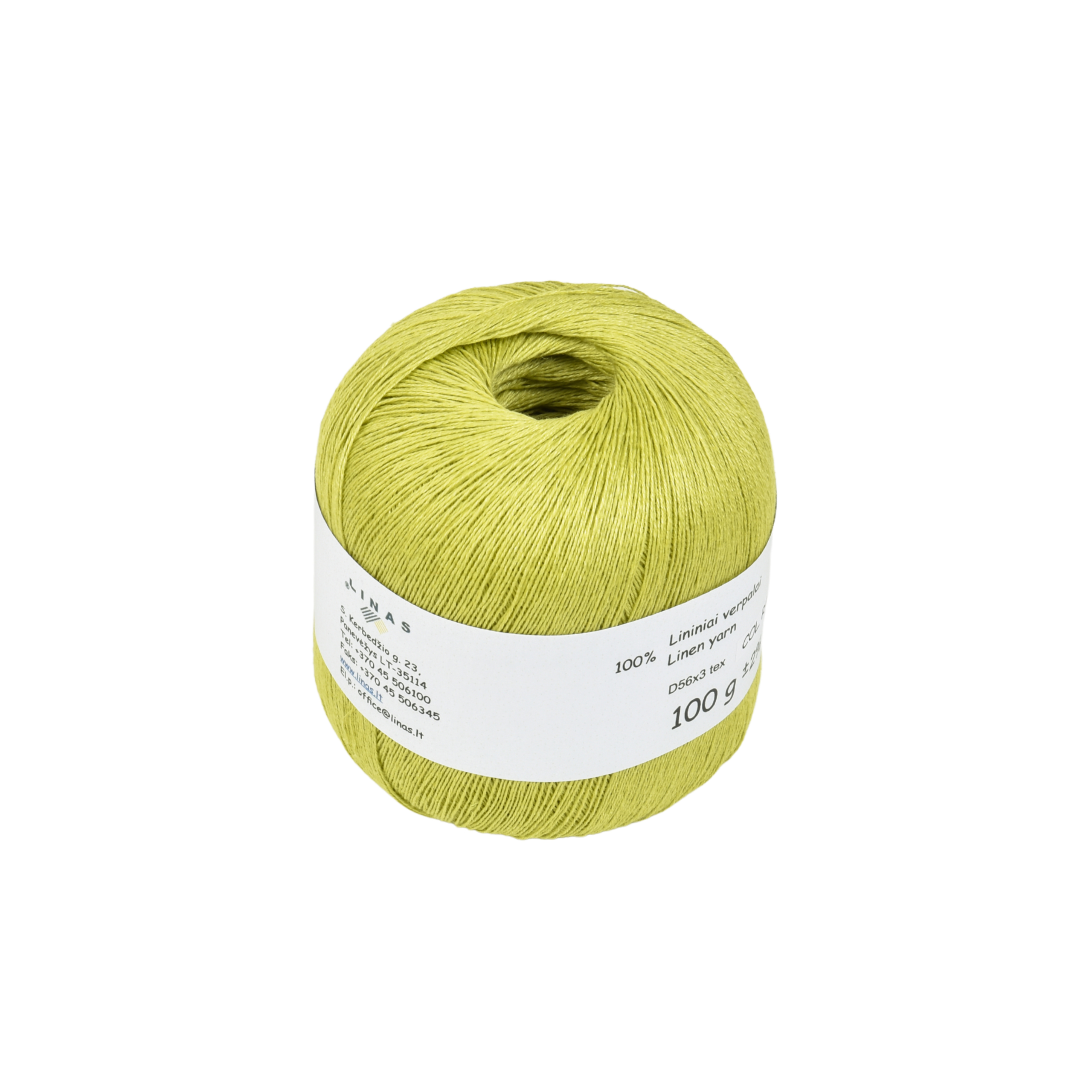 Light green colour linen yarn D56x3 tex, col. R498, 100 g