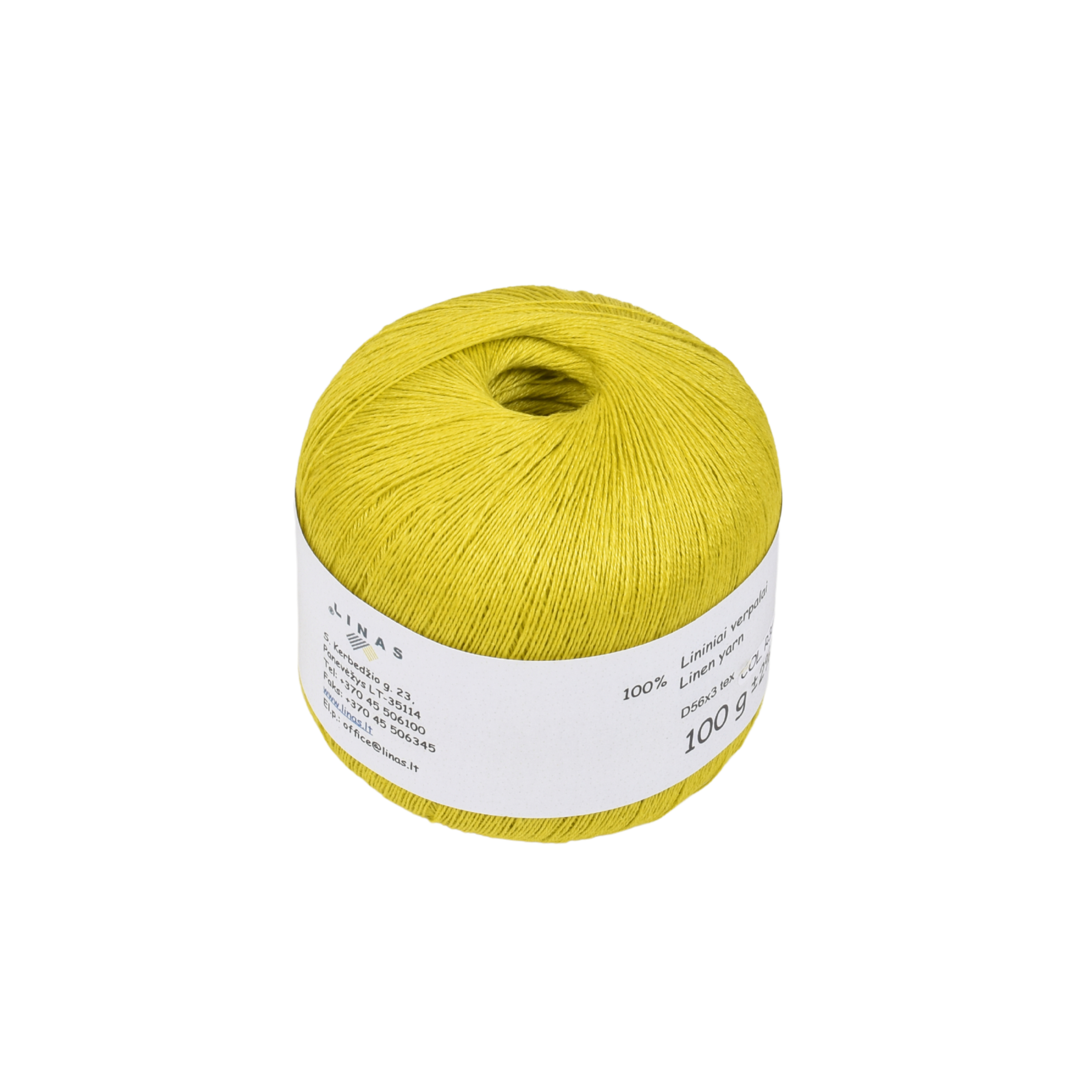 Bright yellow colour linen yarn D56x3 tex, col. R364, 100 g