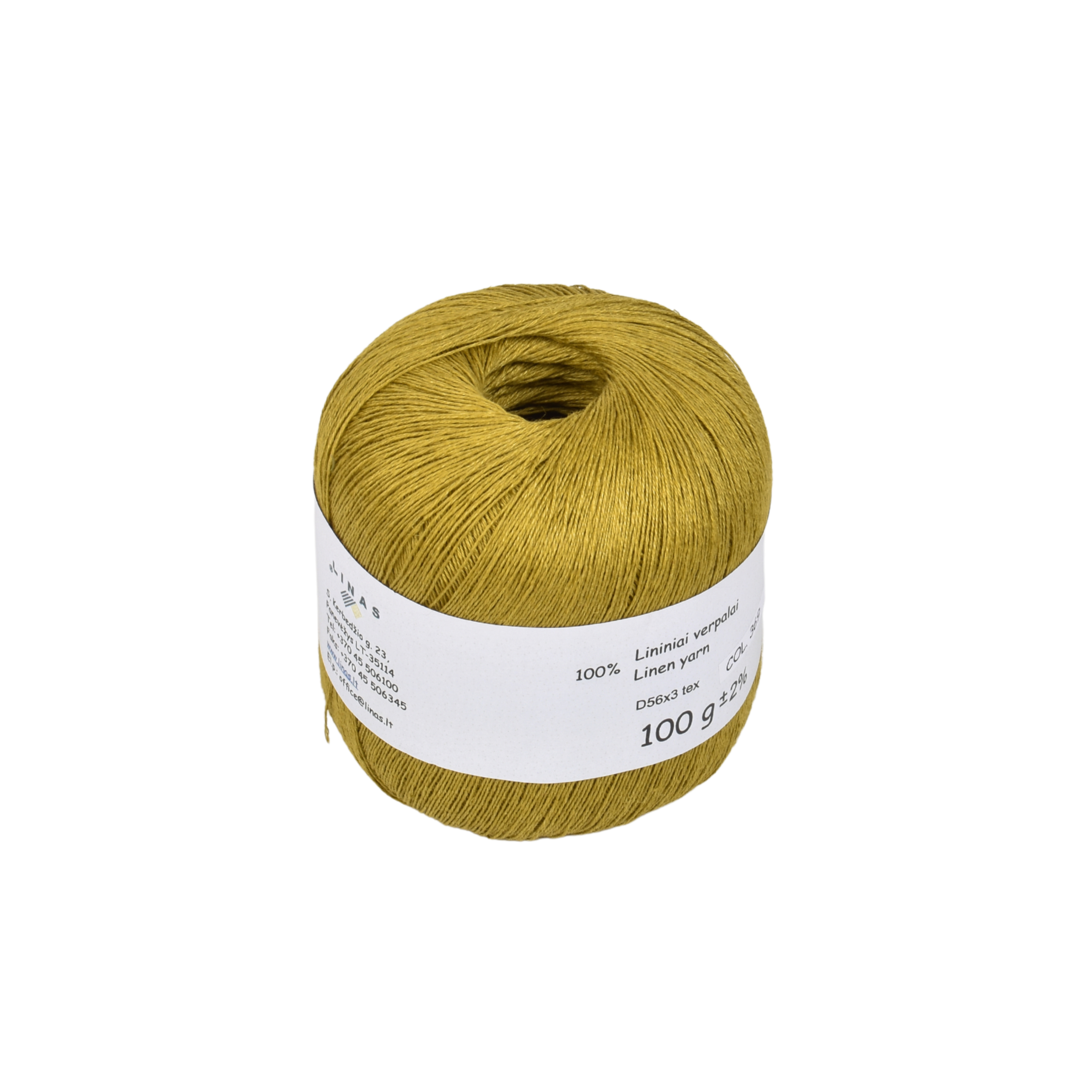 Curry yellowish green colour linen yarn D56x3 tex, col. 369, 100 g