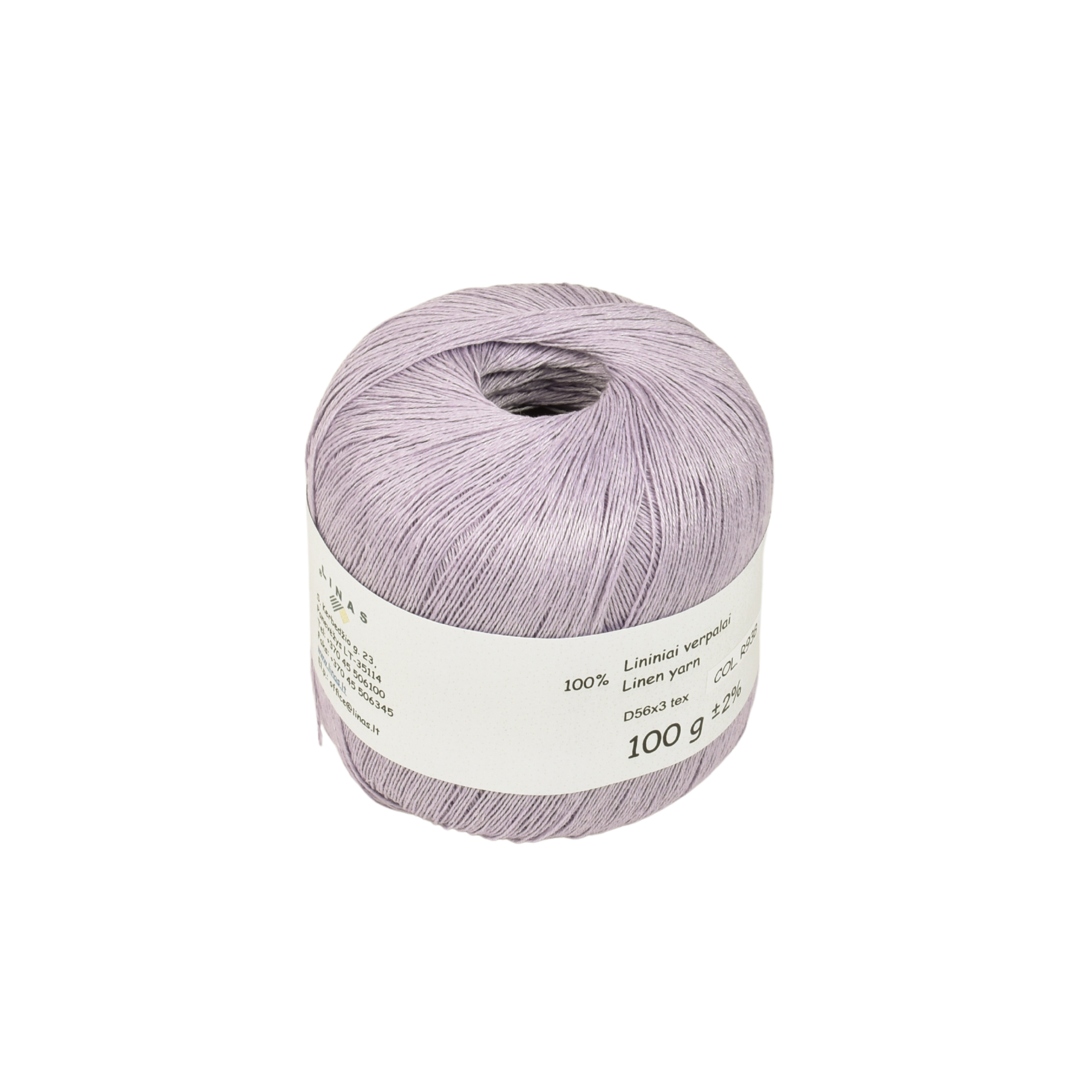 Light purple colour linen yarn D56x3 tex, col. R938, 100 g