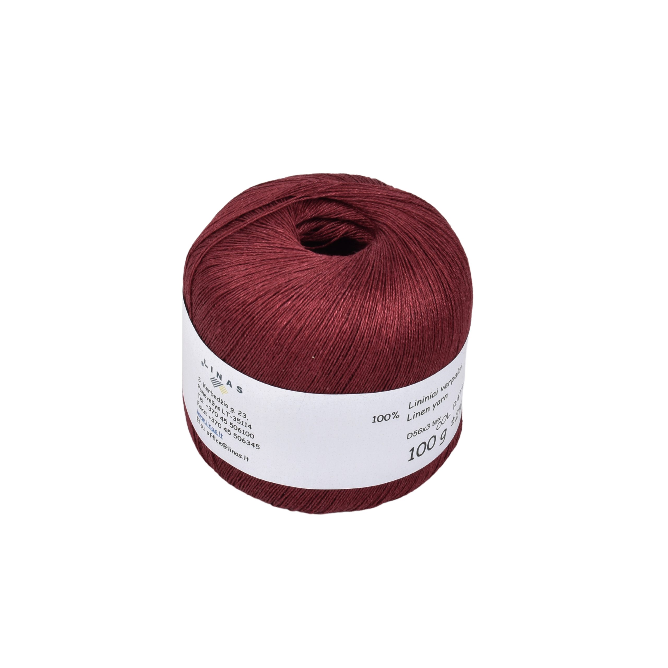 Orient red colour linen yarn D56x3 tex, col. R47B, 100 g