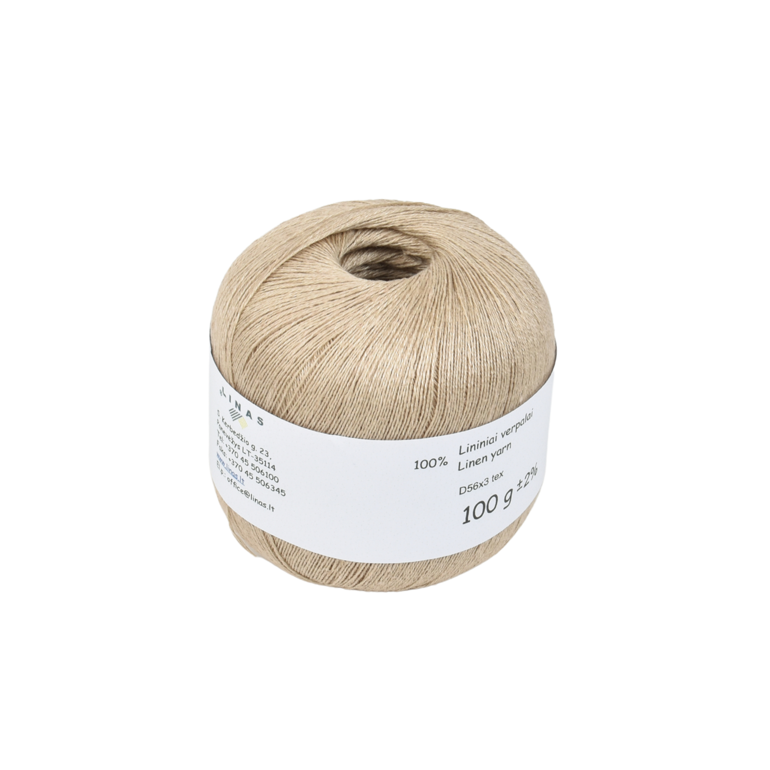 Ivory brown colour linen yarn D56x3 tex M-13, 100 g