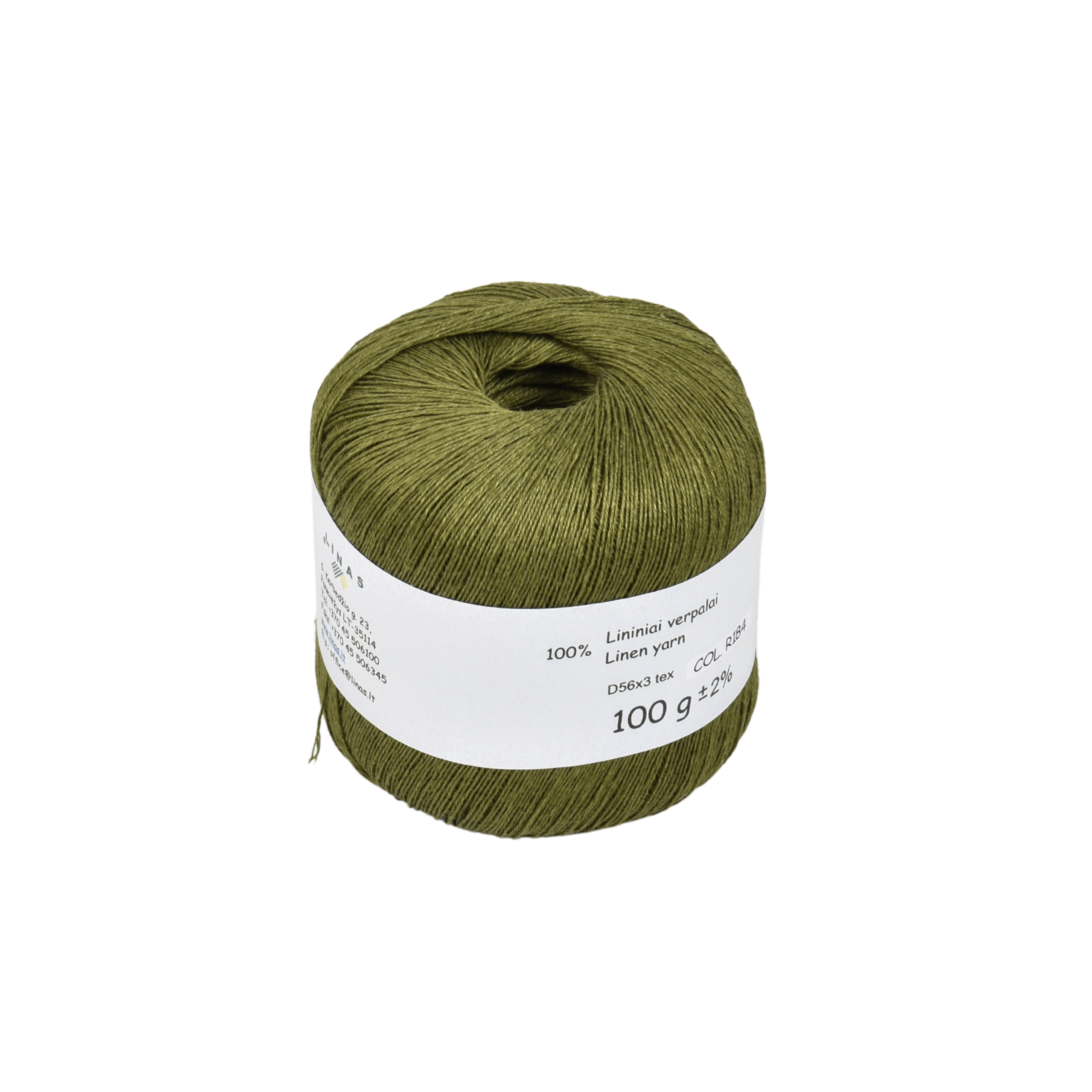Moss green colour linen yarn D56x3 tex, col. R184, 100 g