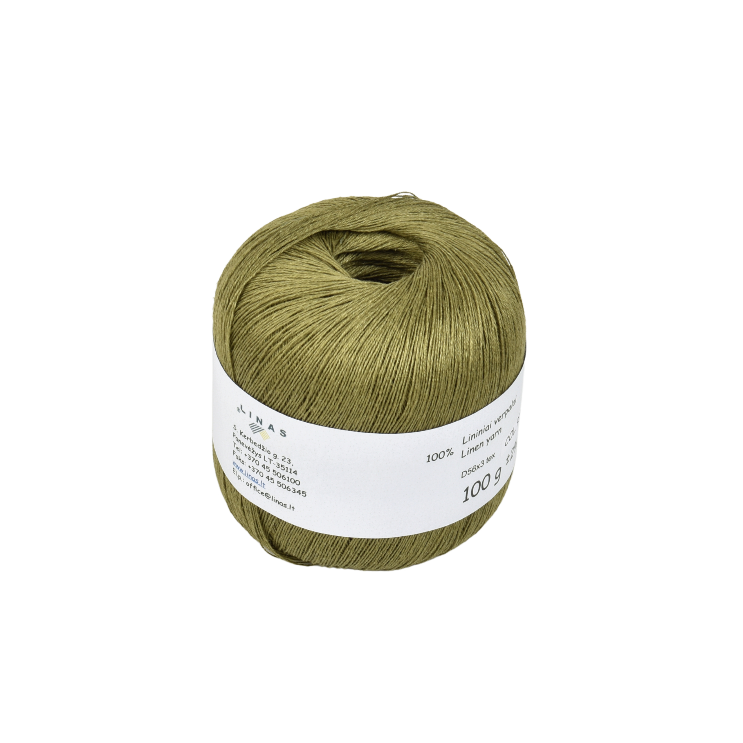Pale green colour linen yarn D56x3 tex, col. R786, 100 g