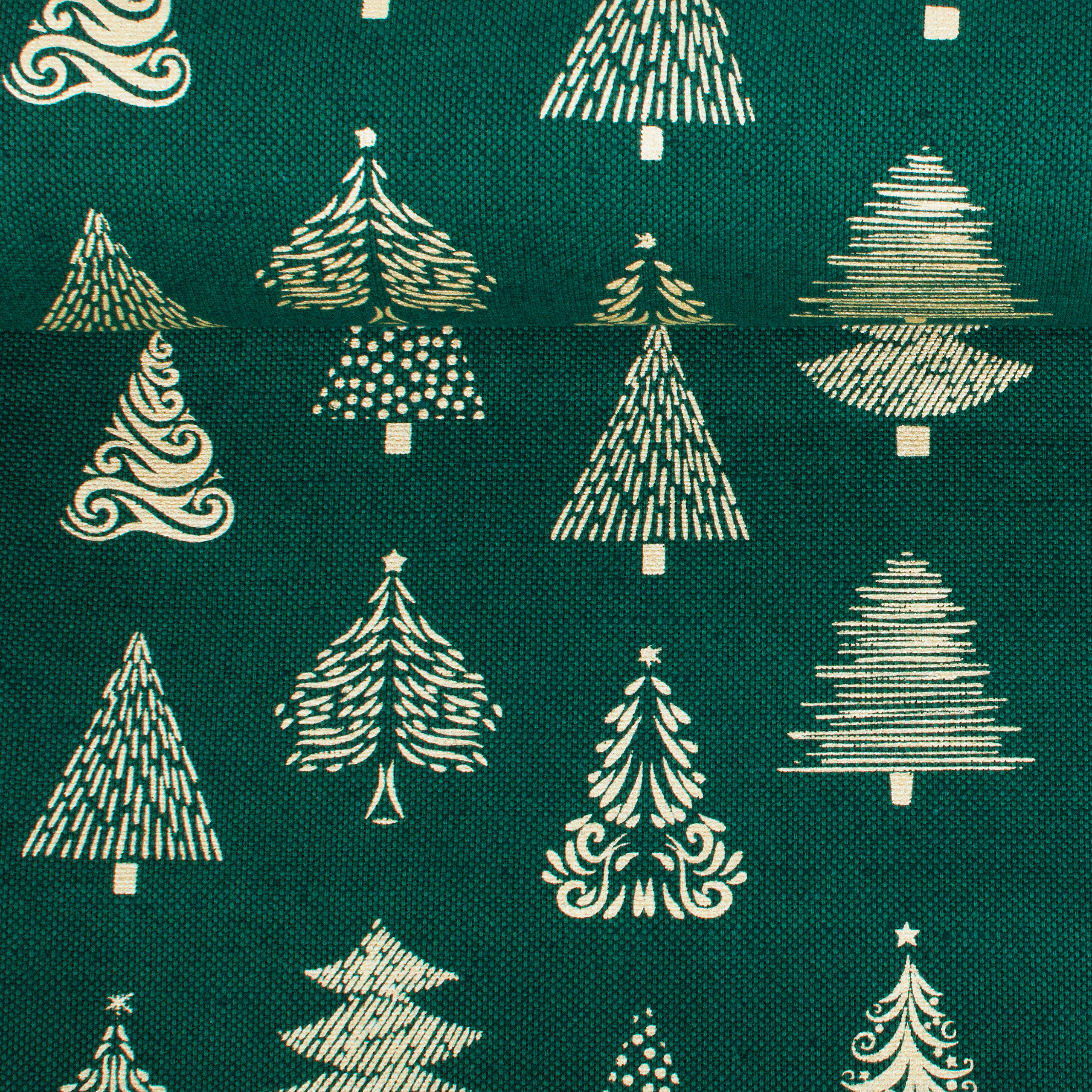 Semi-linen fabric in green with Christmas tree print, 240 g/m²