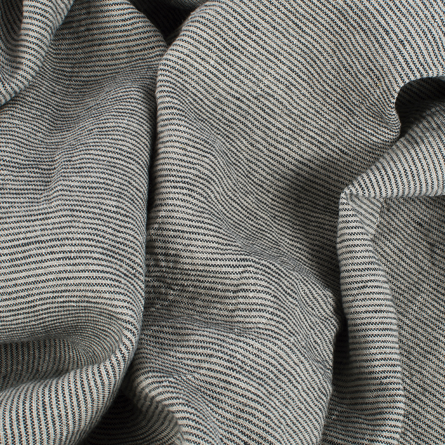 Washed linen fabric in stripes, 205 g/m²
