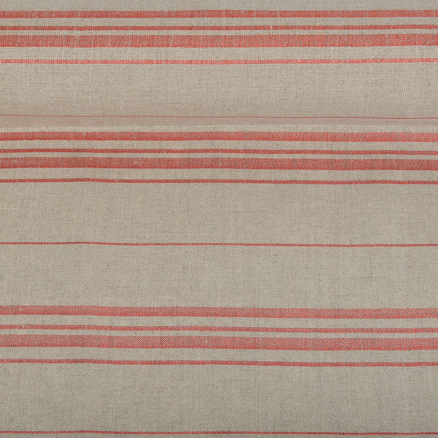 Natūralios spalvos audinys su raudono liurekso juostelėmis, 150 g/m²