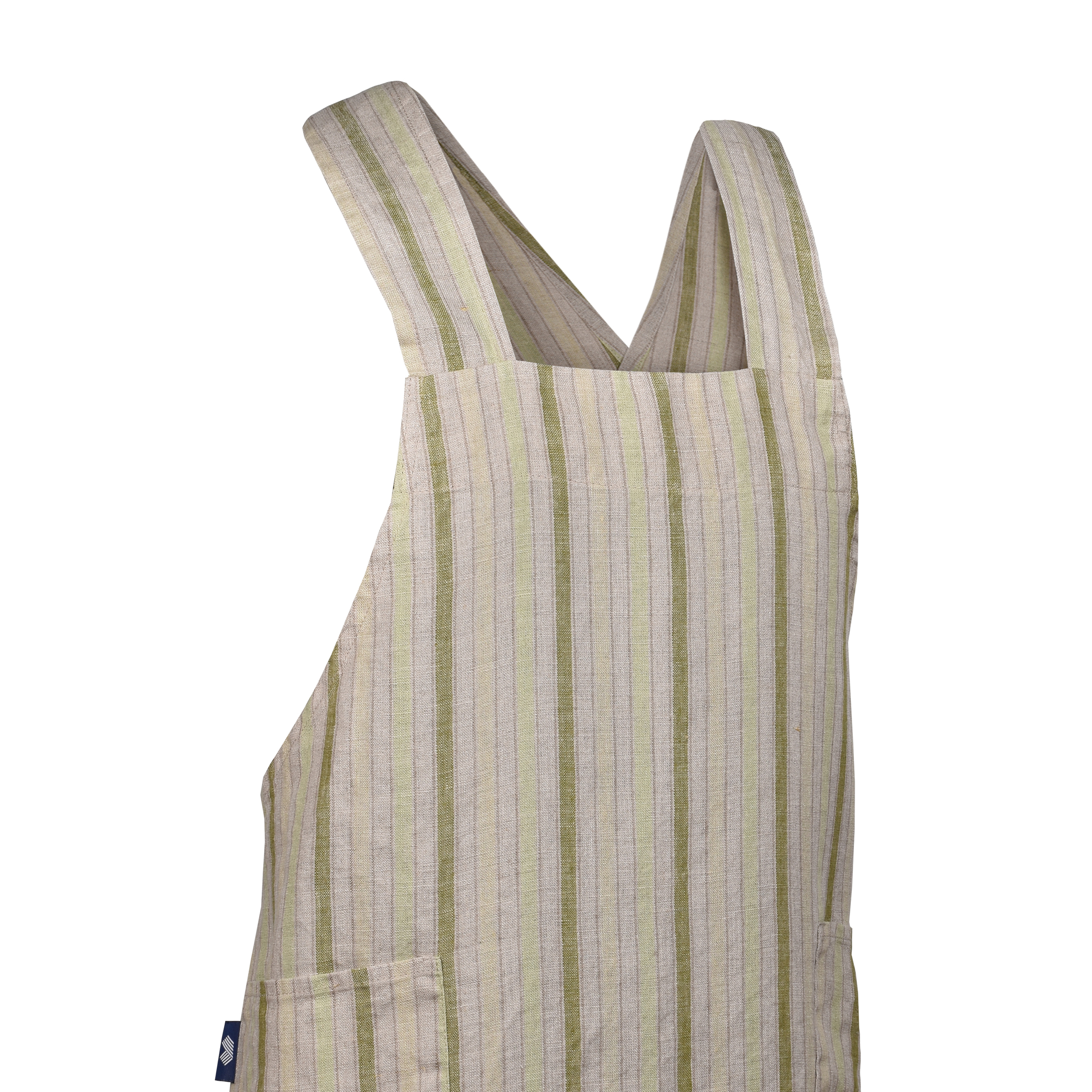 Linen back cross apron STRIPE MOOD dark green colour