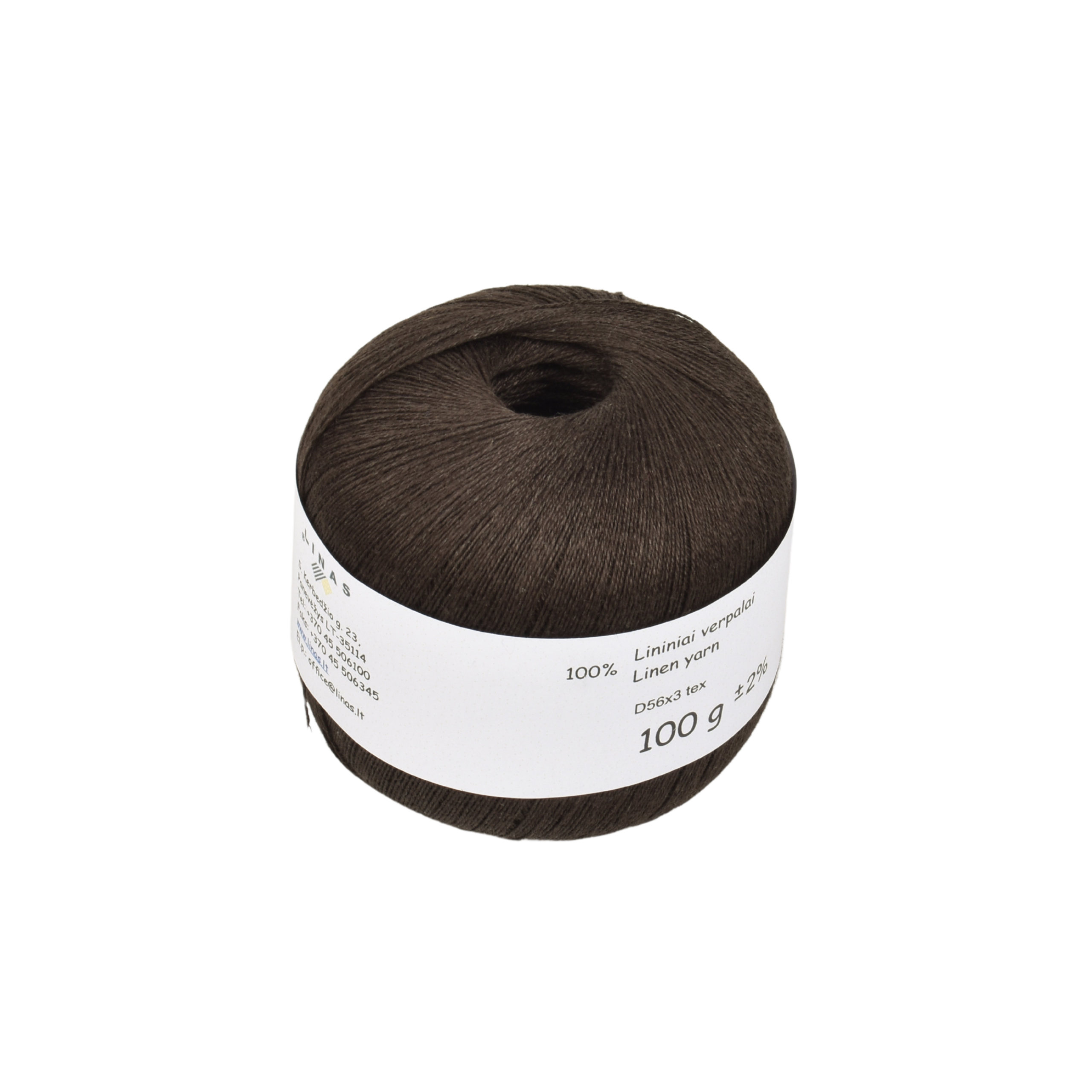Dark brown colour linen yarn D56x3 tex M-20, 100 g