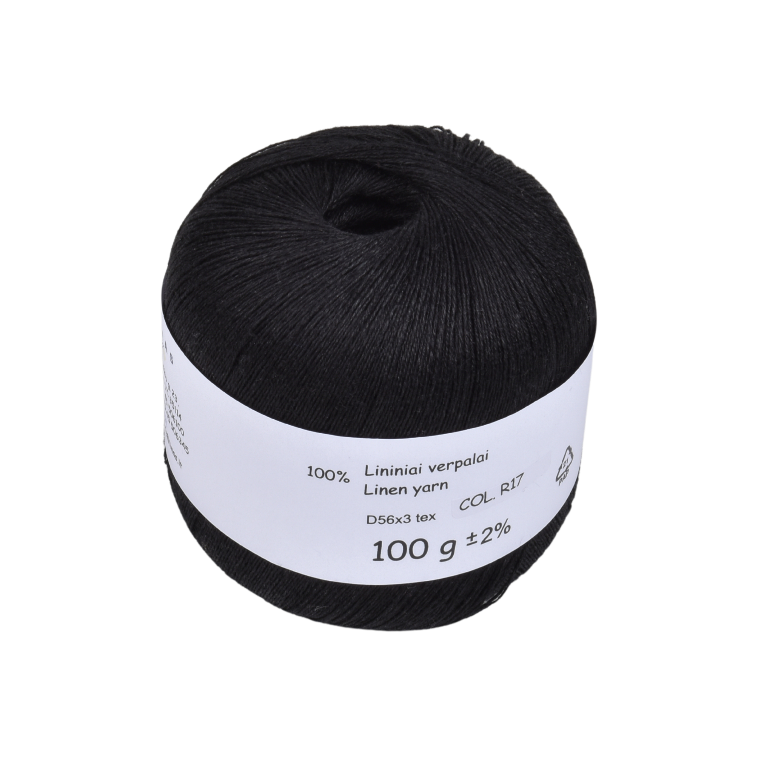 Black colour linen yarn D56x3 tex, col. R17, 100 g