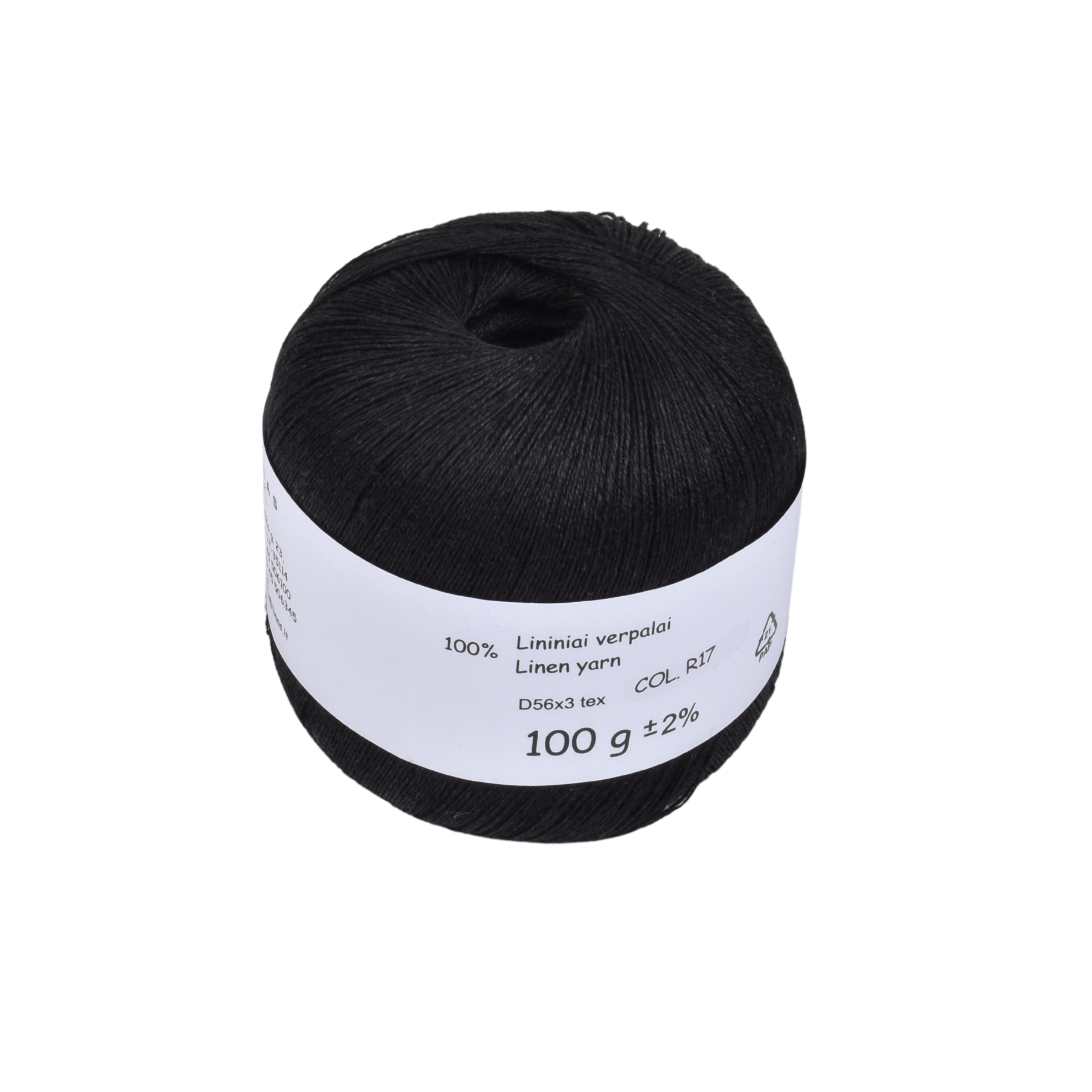 Black colour linen yarn D56x3 tex, col. R17, 100 g