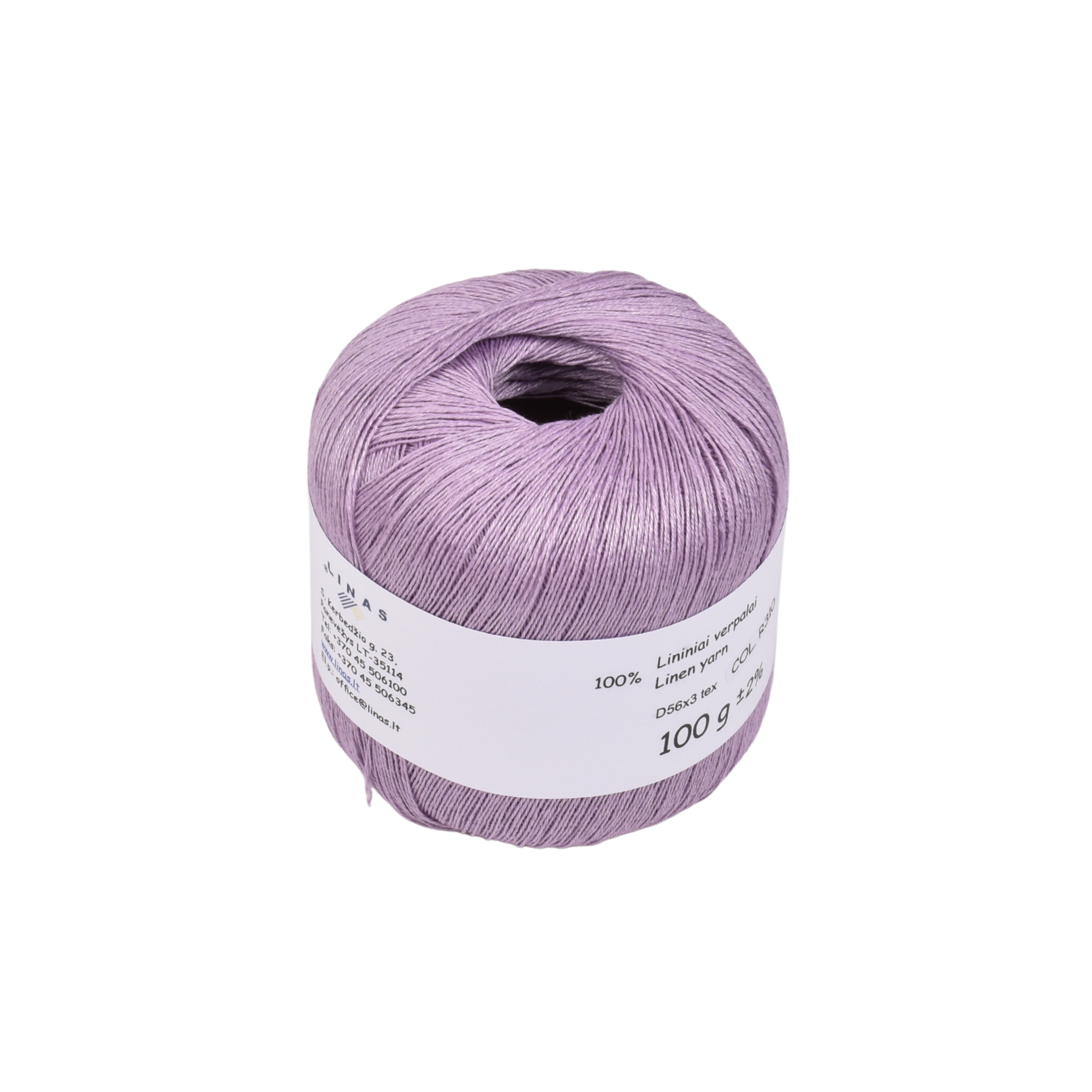 Light lilac purple colour linen yarn D56x3 tex, col. R310, 100 g