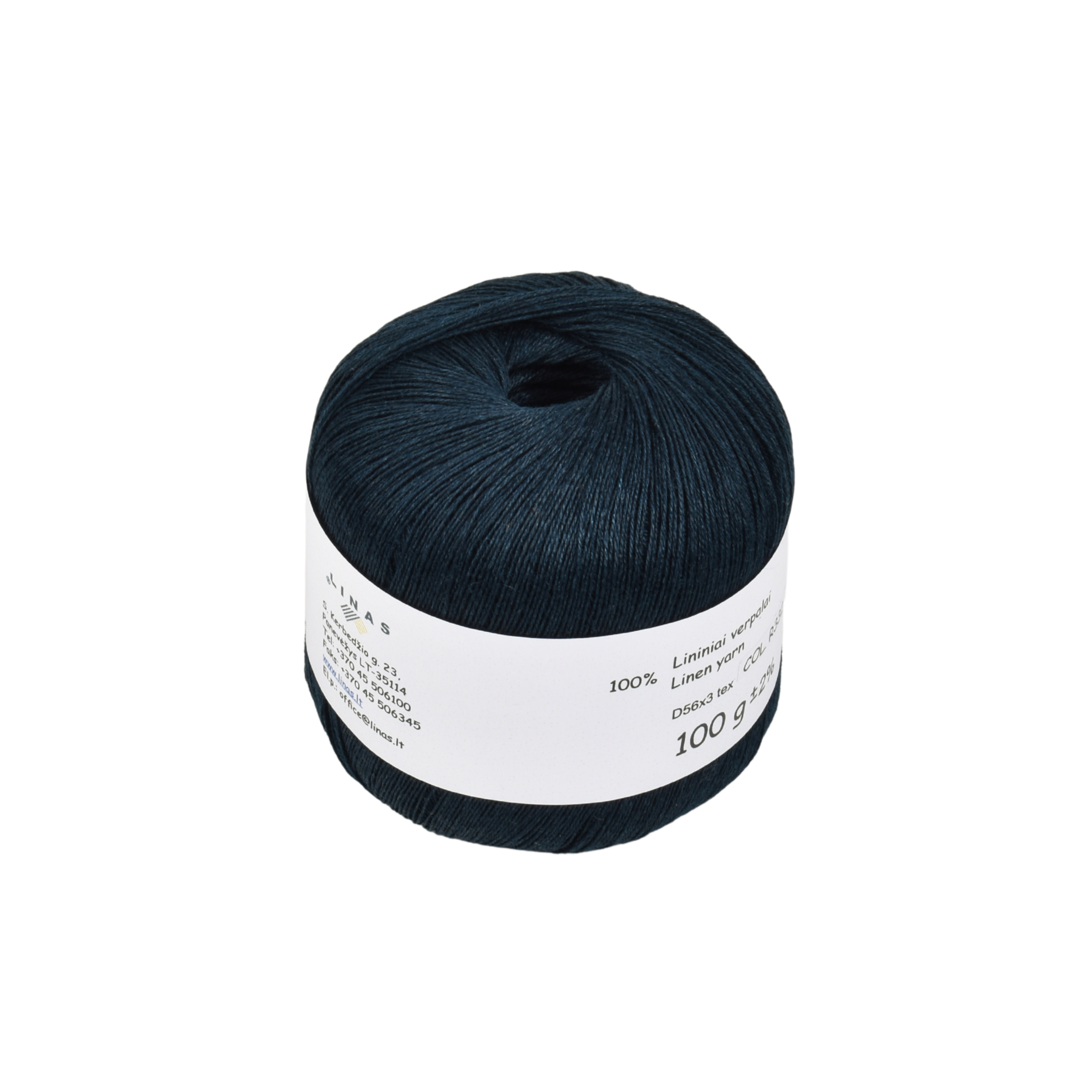 Dark blue colour linen yarn D56x3 tex, col. R332, 100 g