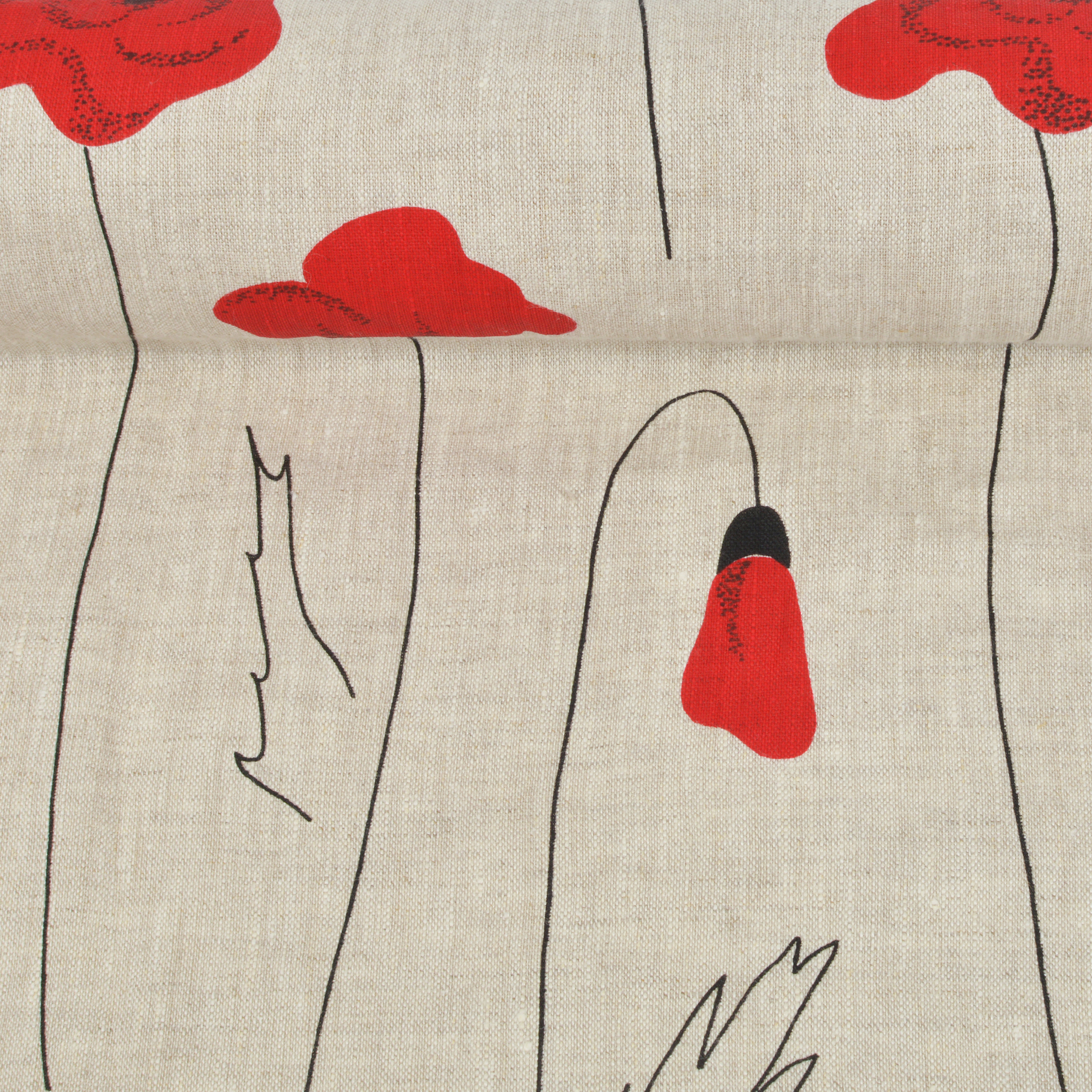 Minkštintas lininis margintas audinys Raudonoji aguona, 210 g/m²