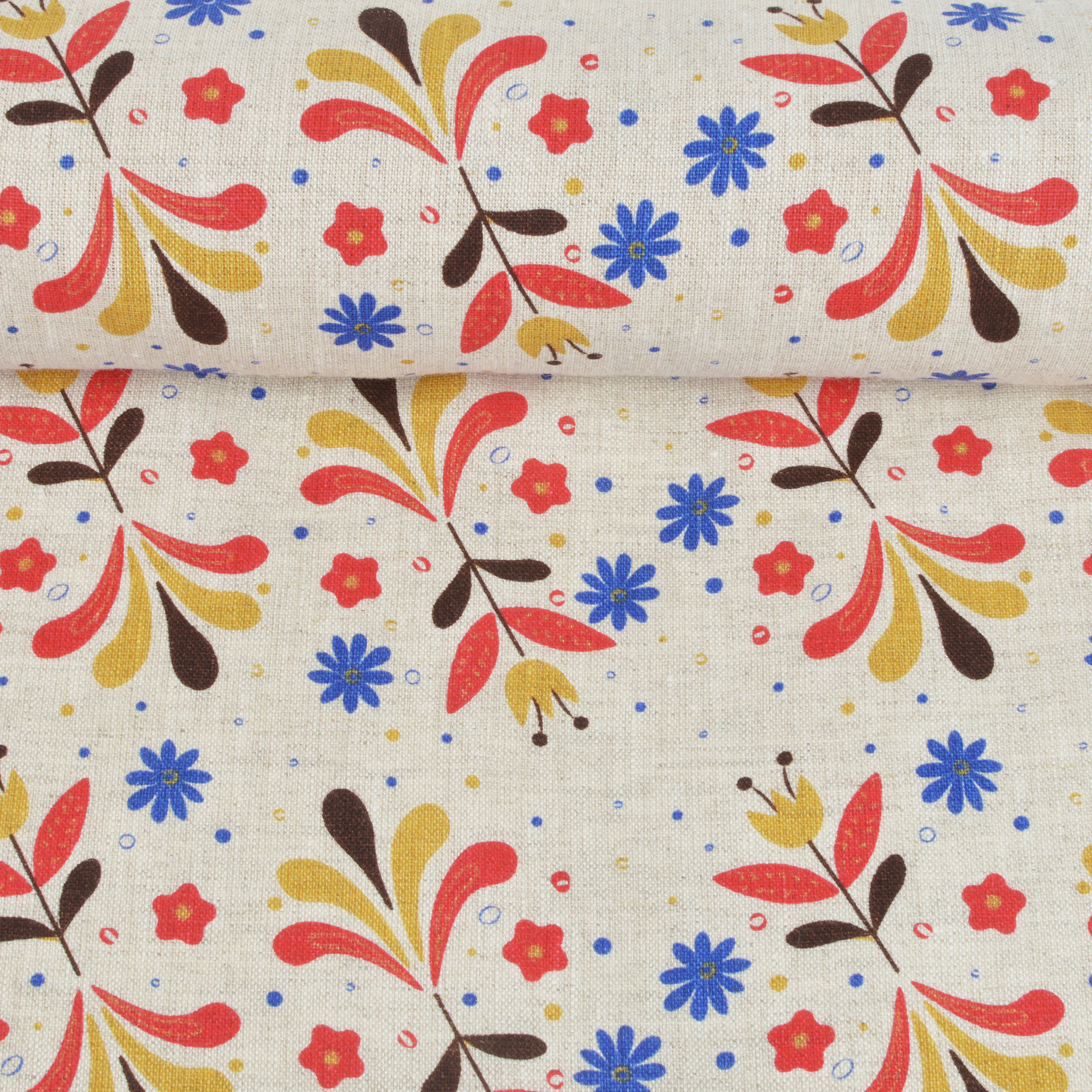 Washed printed linen fabric Solstice, 190 g/m²